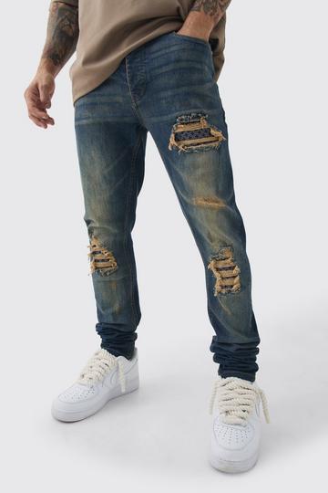 Skinny Stretch Stacked Bandana Rip & Repair Jeans antique blue