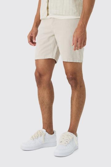 Stone Beige Slim Rigid Overdye Jean Shorts