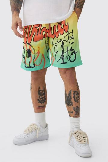 Worldwide Graffiti Mesh Mid Length Basketball Shorts orange