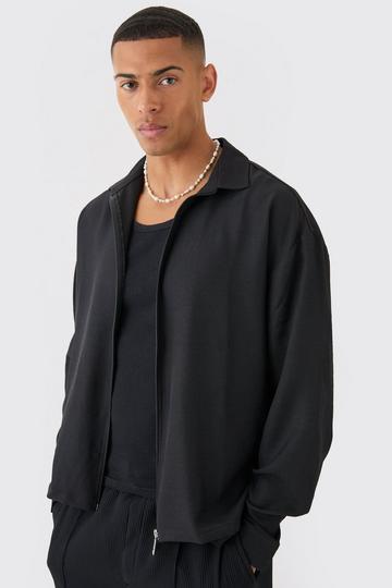 Black Linen Zip Through Shirt Jacket