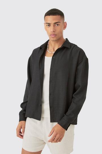 Black Linen Button Up Shirt Jacket