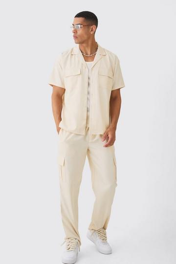 Oversized Revere Soft Twill Cargo Pocket Shirt ecru