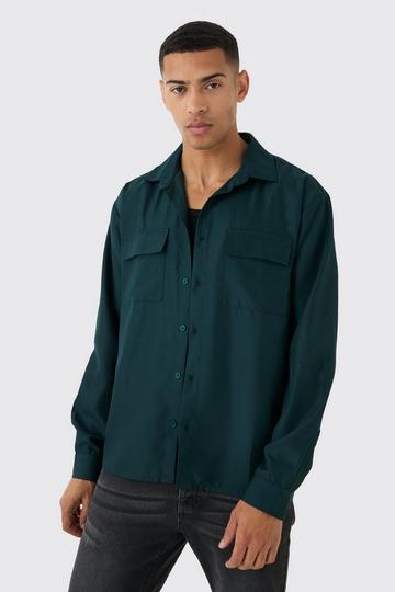 Khaki Oversized Revere Soft Twill Cargo Pocket Long Sleeve Shirt