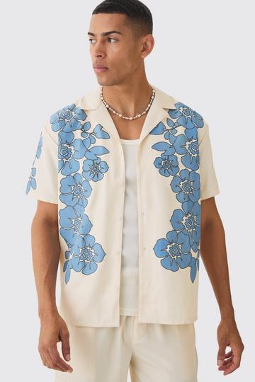 Oversized Floral Print Soft Twill Shirt ecru