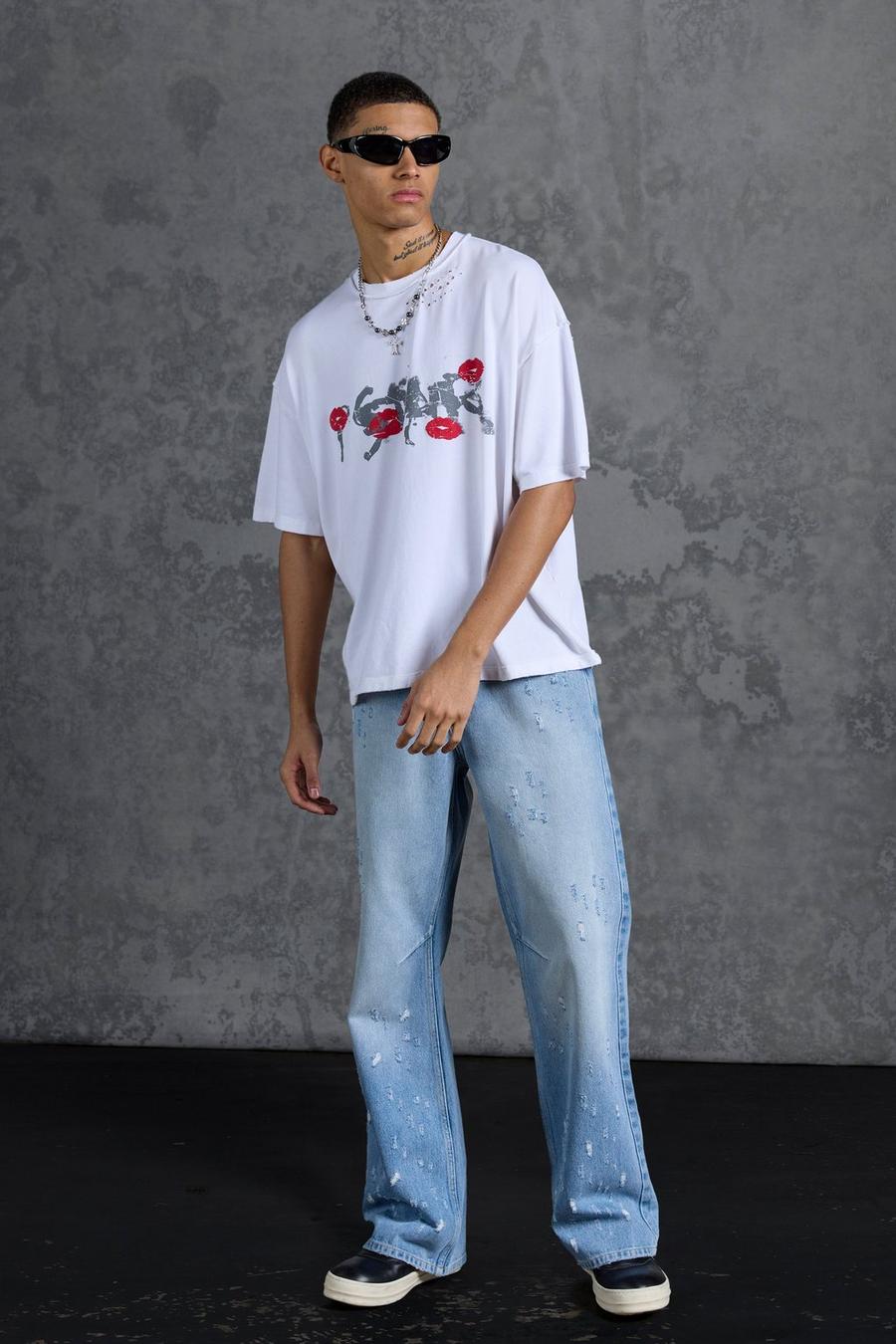 Light blue Slitna jeans i slim fit med utsvängda ben image number 1