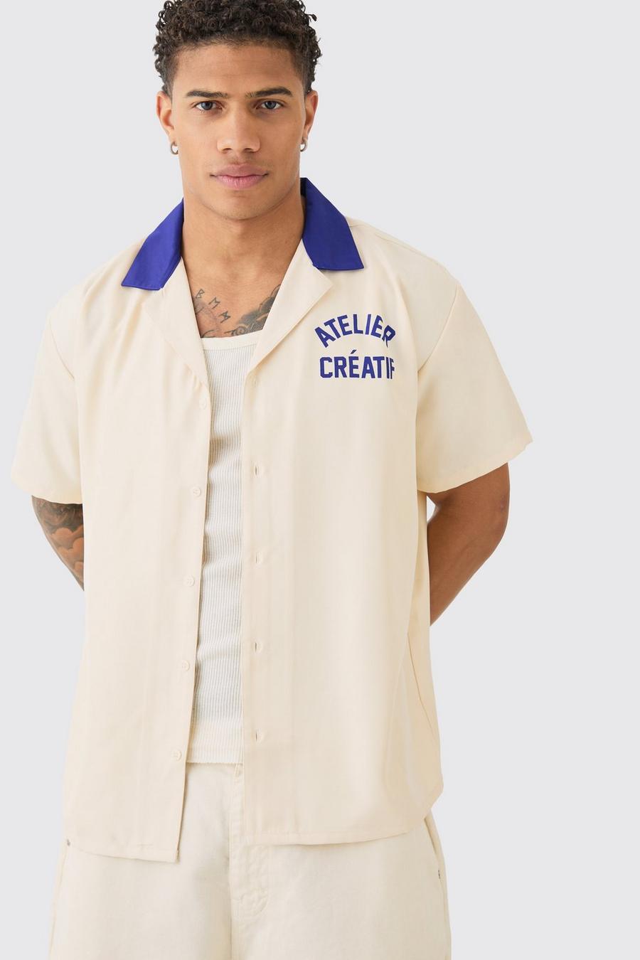 Cobalt Oversized Soft Twill Bowling Shirt  image number 1