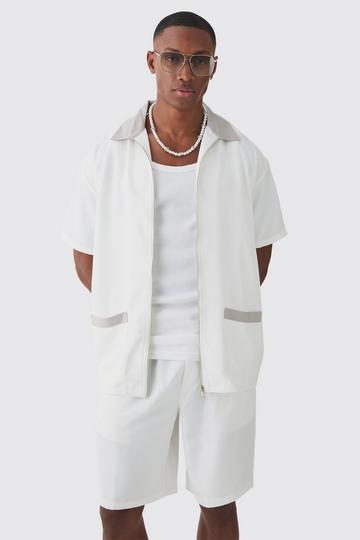 Oversized Soft Twill Contrast Pocket Shirt & Short Set white