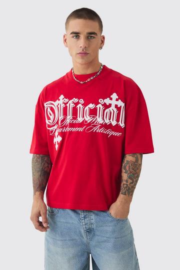 Oversized Boxy Cross Applique Distressed T-shirt red