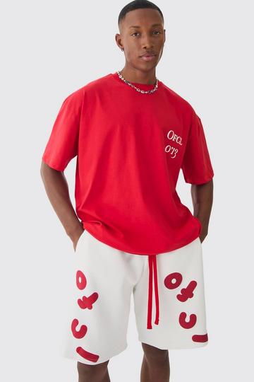 Red Oversized Ofcl Puff Graphic T-Shirt And Short Set