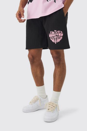 Relaxed Fit Limited Edition Heart Print Short black