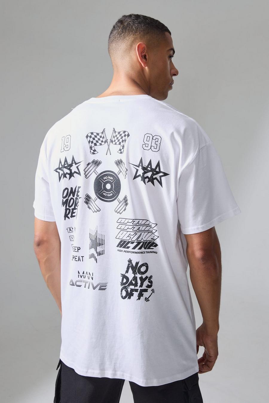 White Man Active Oversized Multi Graphic Back Print T-shirt image number 1