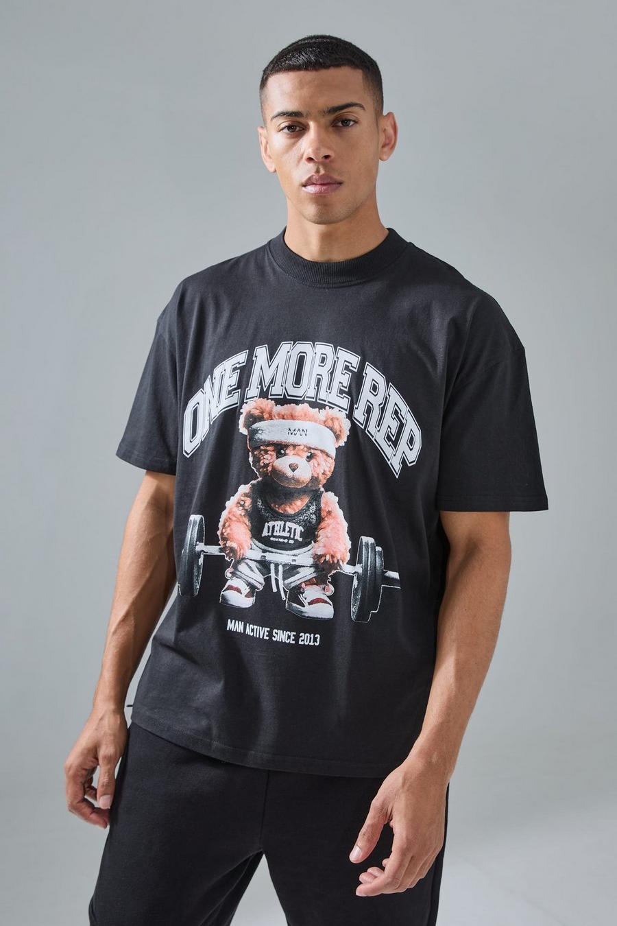Oversize Man Active T-Shirt mit Teddy Print, Black