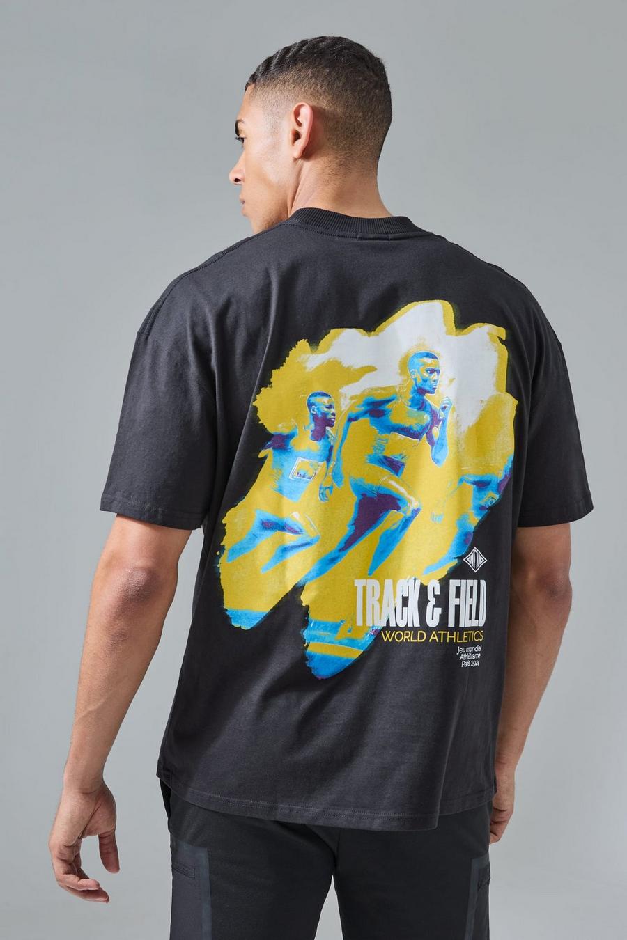 T-shirt oversize Man Active dei Giochi Paris 2024 con girocollo esteso, Black