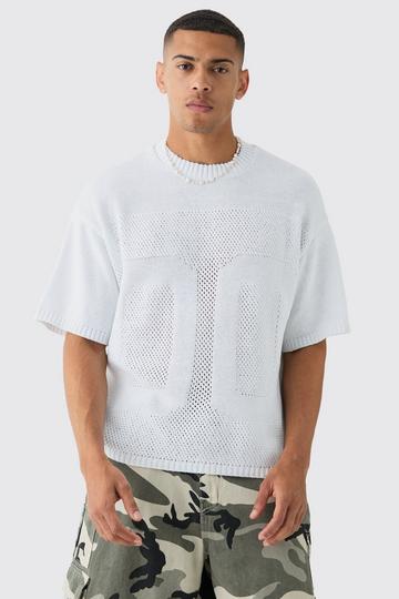 Oversized Open Stitch Tonal Varsity Knitted T-shirt white