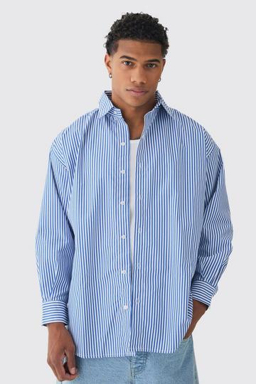 Oversized Striped Long Sleeve Shirt In Blue blue