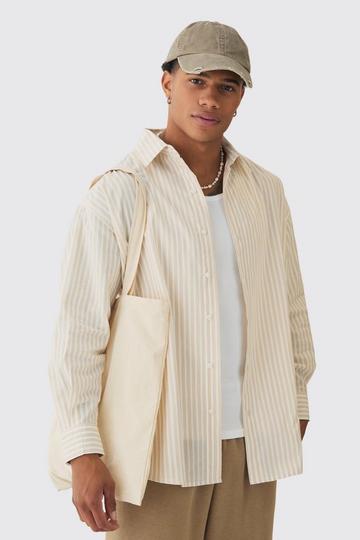 Oversized Long Sleeve Striped Shirt In Stone stone