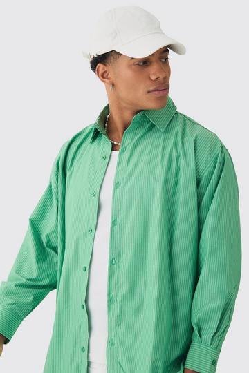 Oversized Long Sleeved Striped Shirt In Green green