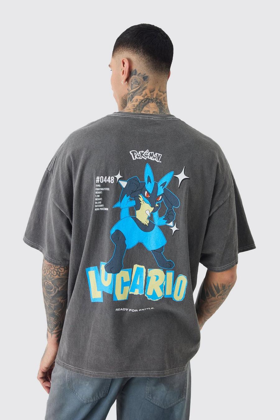 Tall Pokemon Lucario License T-shirt In Grey