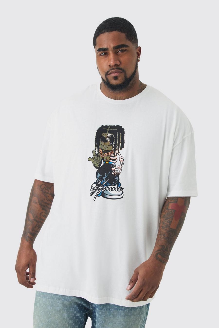 White Plus Oversized Teddy Chest Print T-shirt image number 1