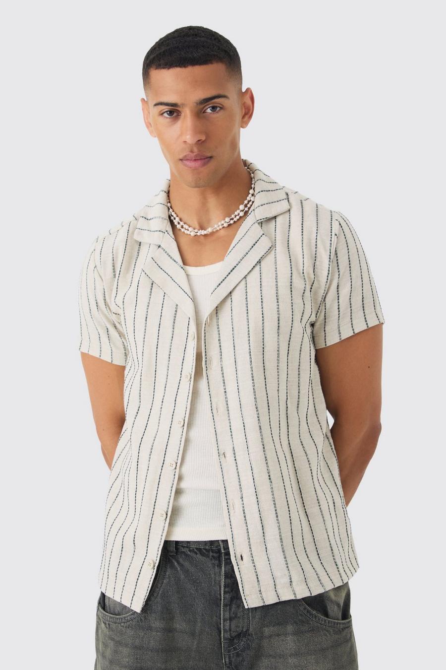 Green Linen Look Revere Stripe Shirt image number 1