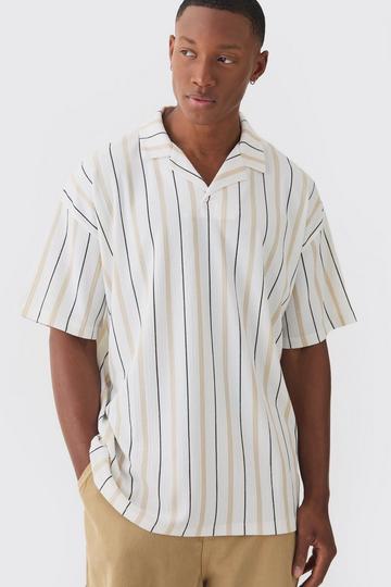 Oversized Revere Striped Crinkle Polo neutral