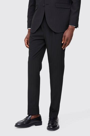 Fixed Waist Pleat Front Straight Tailored Trousers black