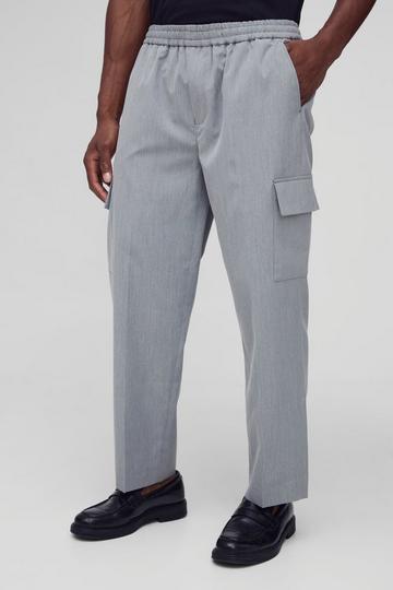 Elastic Waist Straight Leg Tailored Cargo Trousers grey