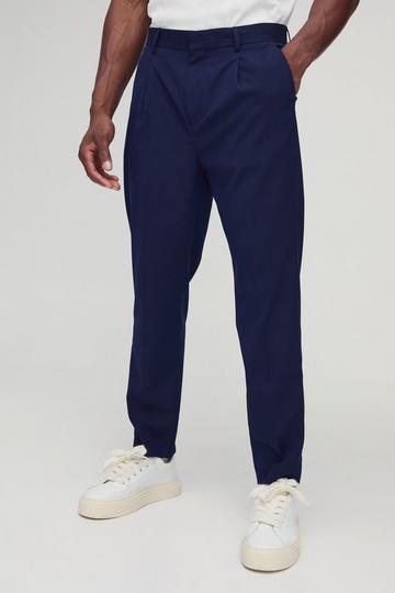 Fixed Waist Pleat Front Tapered Tailored Trousers navy