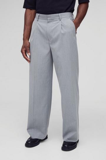 Fixed Waist Pleat Front Wide Tailored Trousers grey