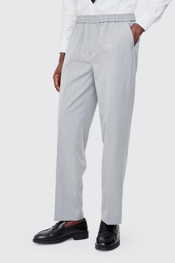 Elastic Waist Straight Fit Tailored Trousers grey