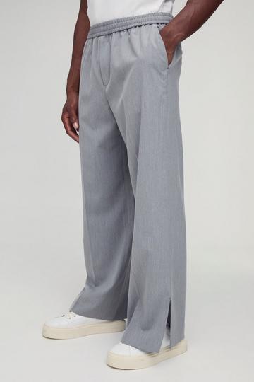 Grey Elasticated Waist Split Hem Wide Leg Tailored Trousers