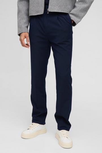 Fixed Waist Pleat Front Straight Tailored Trousers navy