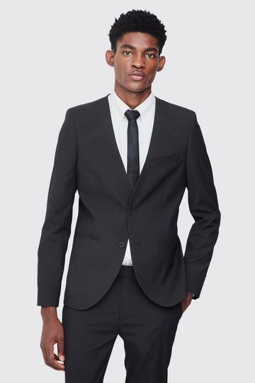 Black Skinny Fit Collarless Single Breasted Blazer