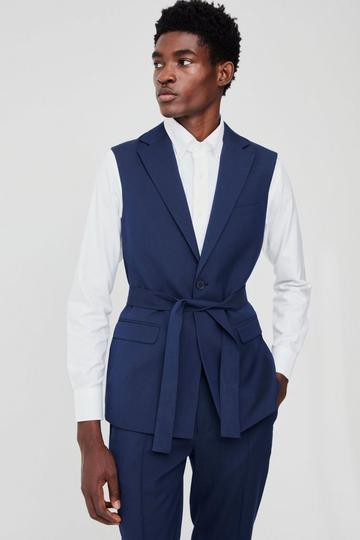 Navy Single Breasted Sleeveless Suit Jacket