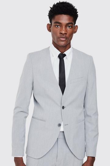 Skinny Fit Collarless Single Breasted Blazer grey