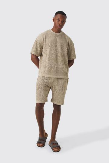 Geplooid Boxy Ripple T-Shirt En Shorts stone