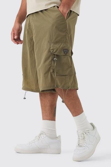 Grande taille - Short cargo plissé en kaki khaki