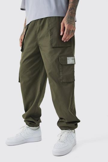 Khaki Tall Cuffed Hem Woven Tab Cargo Trousers In Khaki