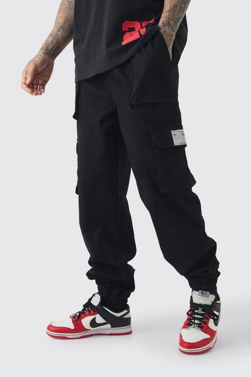 Tall Cuffed Hem Woven Tab Cargo Trousers In Black black