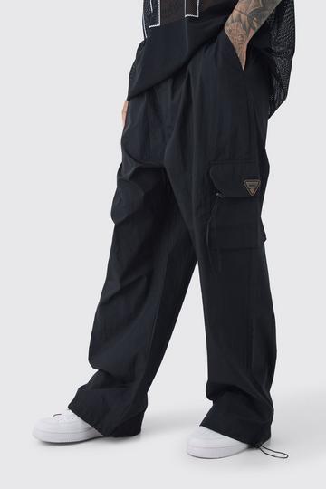 Tall Crinkle Nylon Cargo Parachute Trousers In Black black