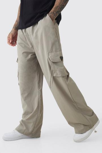 Beige Tall Crinkle Nylon Cargo Parachute Pants In Stone