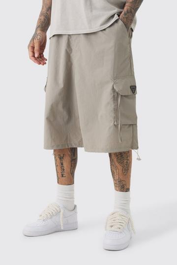 Beige Tall Crinkle Nylon Cargo Parachute Shorts In Stone