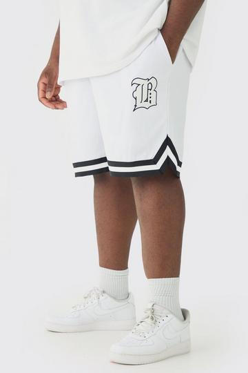 Plus Loose Fit B Applique Mesh Basketball Shorts white