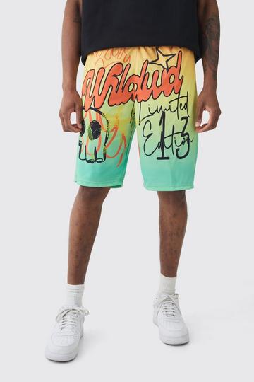 Tall Worldwide Graffiti Mid Length Mesh Basketball Shorts orange