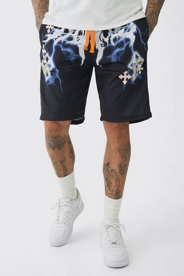 Black Tall Homme Gothic Cross Mesh Basketball Shorts