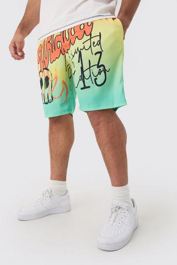 Plus Worldwide Graffiti Mid Length Mesh Basketball Shorts orange