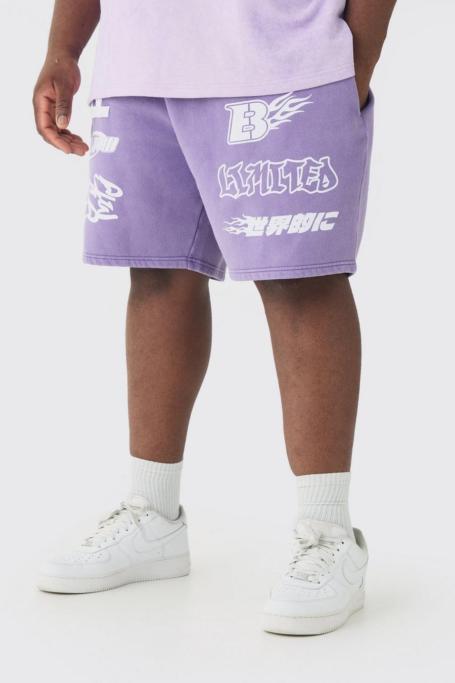 Purple Plus Relaxed Moto Puff Print Washed Shorts image number 1