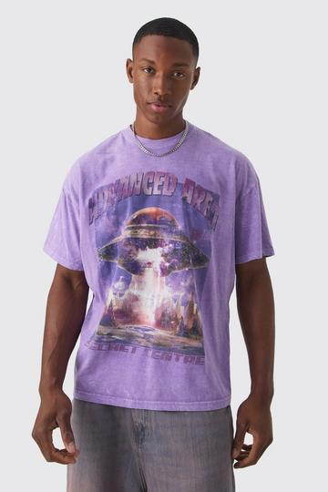 Purple Oversized Advanced Area Acid Wash Graphic T-Shirt