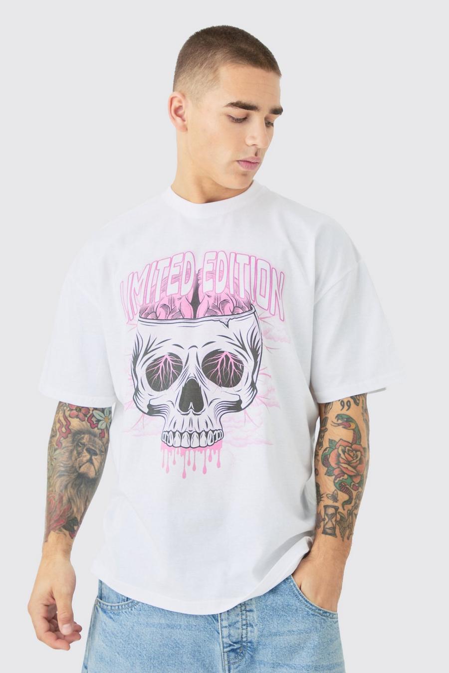 White Oversized Schedel T-Shirt Met Print image number 1
