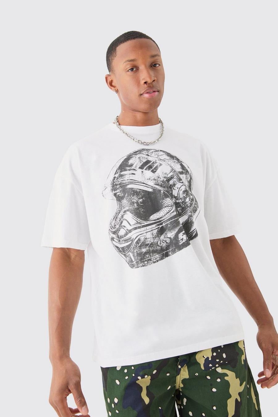 Camiseta oversize con estampado de motociclismo, White